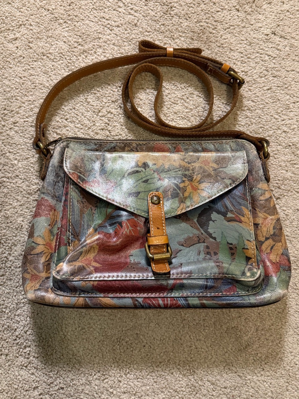 Patricia Nash Avellino floral print genuine leather crossbody bag